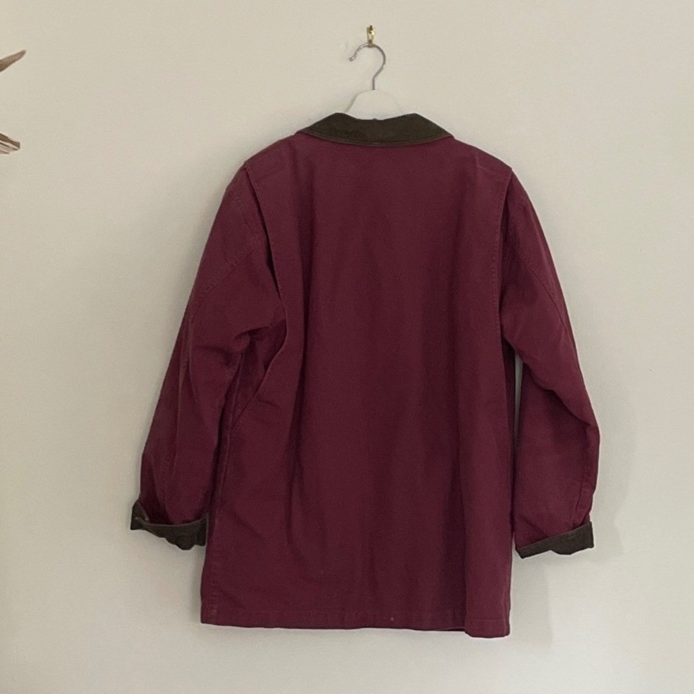 LL Bean Womens Burgundy Cotton Canvas Barn Coat Corduroy Collar Jacket Medium - Picture 2 of 16